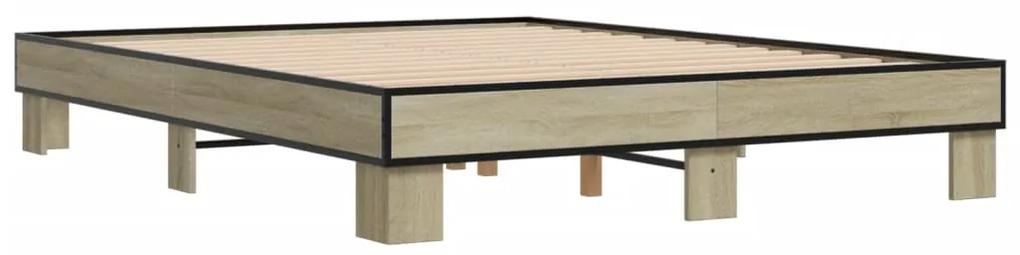 3280233 vidaXL Cadru de pat, stejar sonoma, 150x200cm, lemn prelucrat și metal