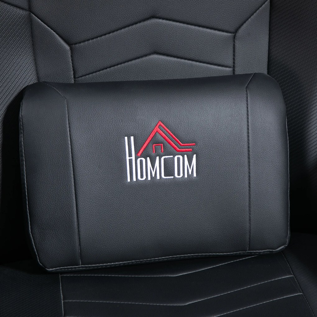 HOMCOM Fotoliu de gaming, Funcție de masaj, Spătar reglabil, Suport pentru picioare, până la 120 kg, Cadru din oțel, Piele ecologică, Negru | Aosom Romania