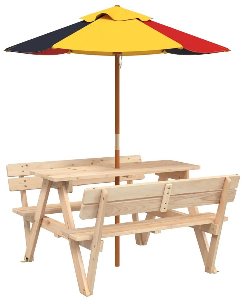 3281617 vidaXL Masă de picnic pentru 4 copii, cu umbrelă, lemn masiv brad