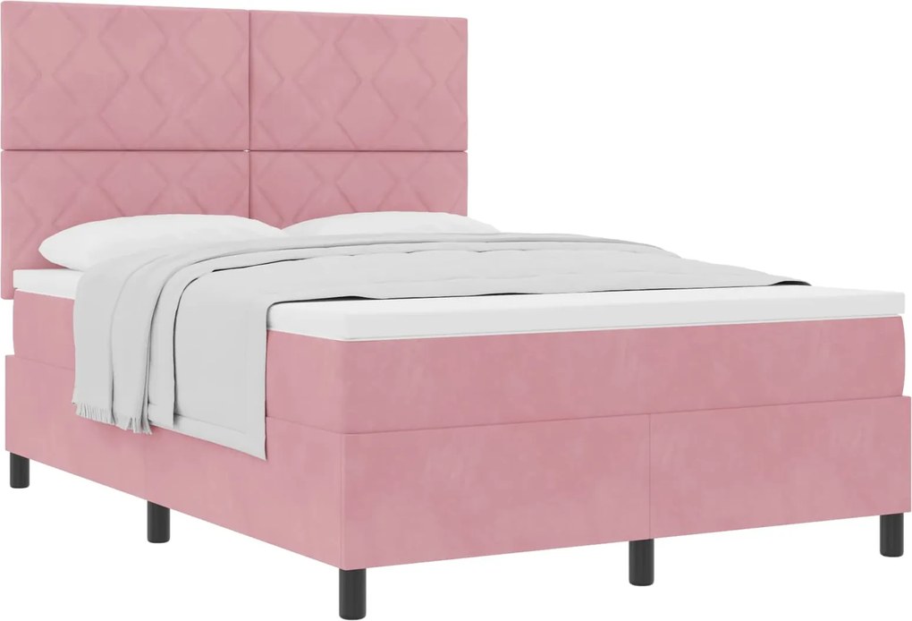 vidaXL Pat cu arcuri cu saltea cu headboard Roz 160 x 200 cm Catifea