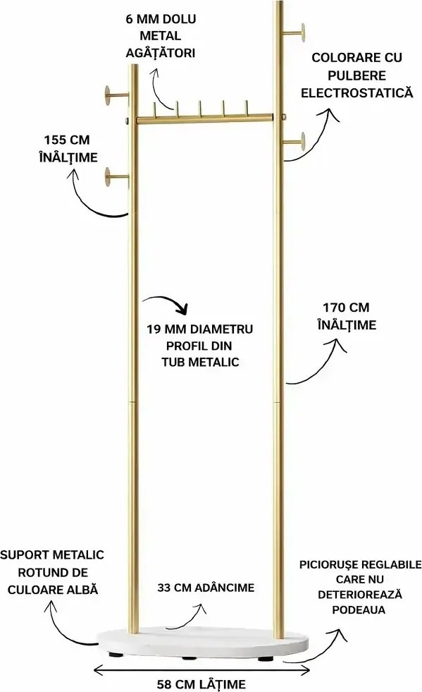 Cuier din metal ,culoare auriu,170x58 cm