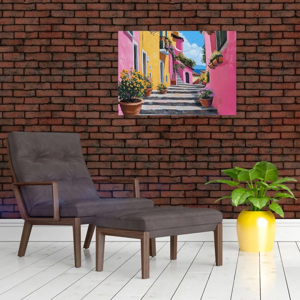 Tablou pe sticlă - Alee roz (70x50 cm)