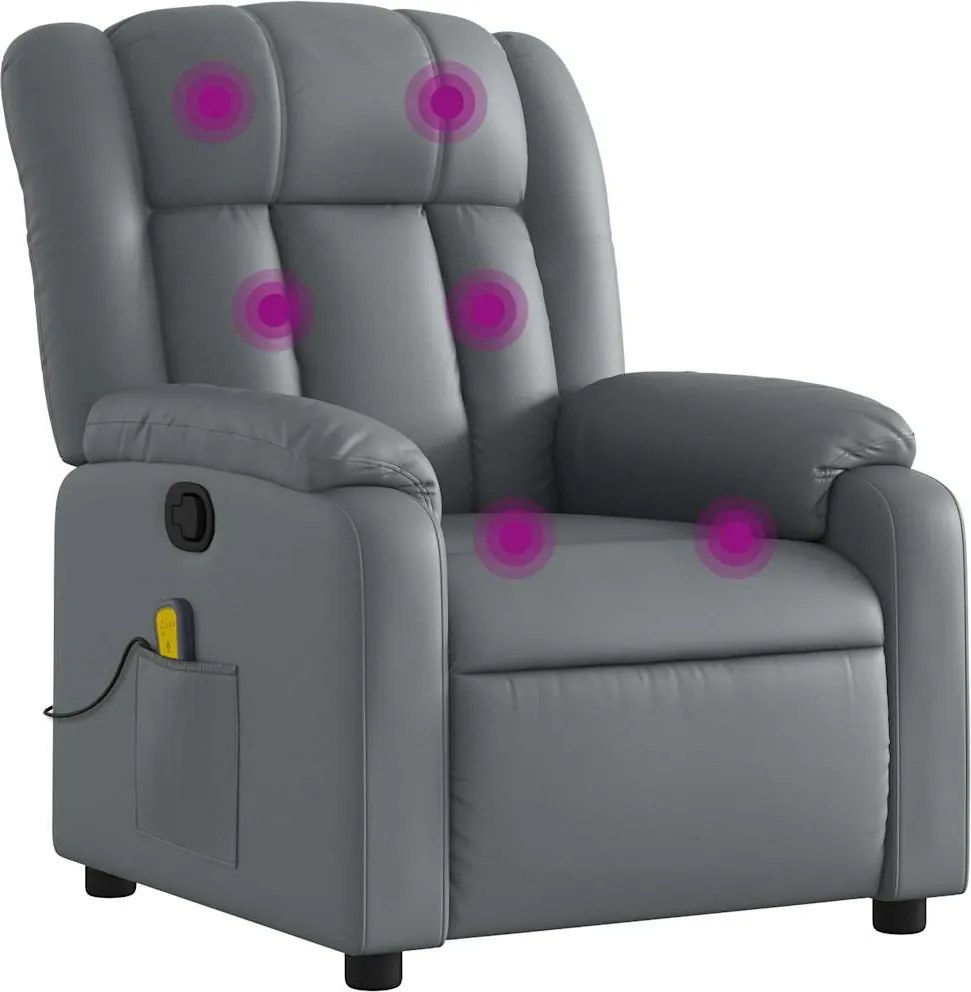 vidaXL Fotoliu de masaj rabatabil, gri, piele ecologică