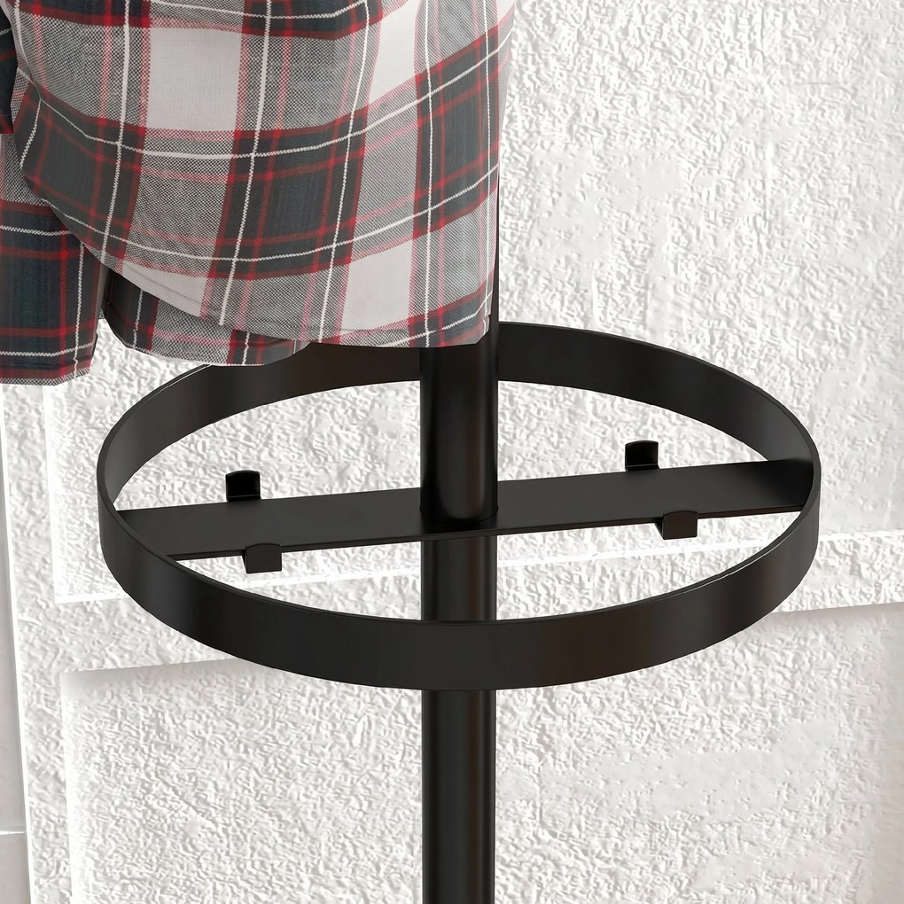 HOMCOM Suport pentru Haine și Umbrele, Cuier Independent cu 8 Carlige Rotunde pentru Haine, Pălării și Poșete, Φ34x177 cm, Negru | Aosom Romania