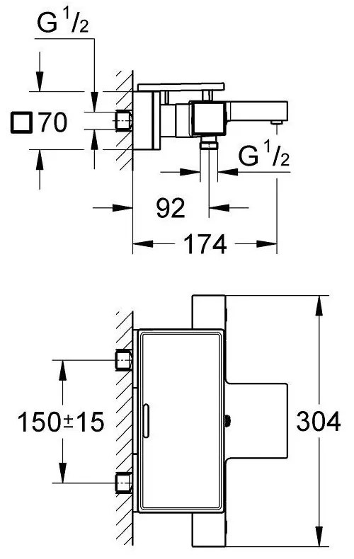Grohe Grohtherm Cube Baterie cada dus cu termostat si tavita
