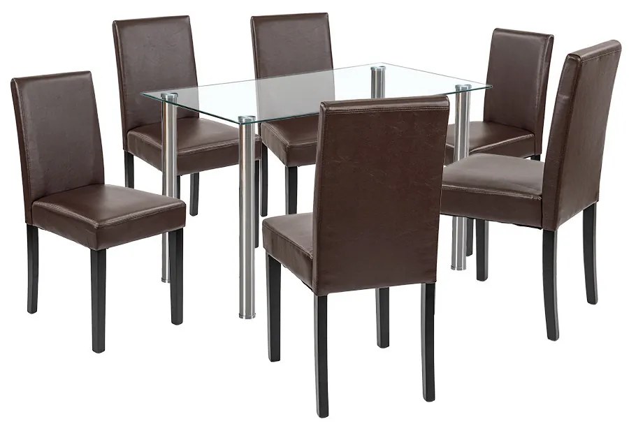 Set de masă Cadiz 6+1 alb-maro