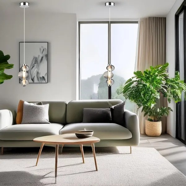 Pendul LED BOLLA cu cablu, 12W/230V, Ø 16 cm, crom lucios/gri fumuriu