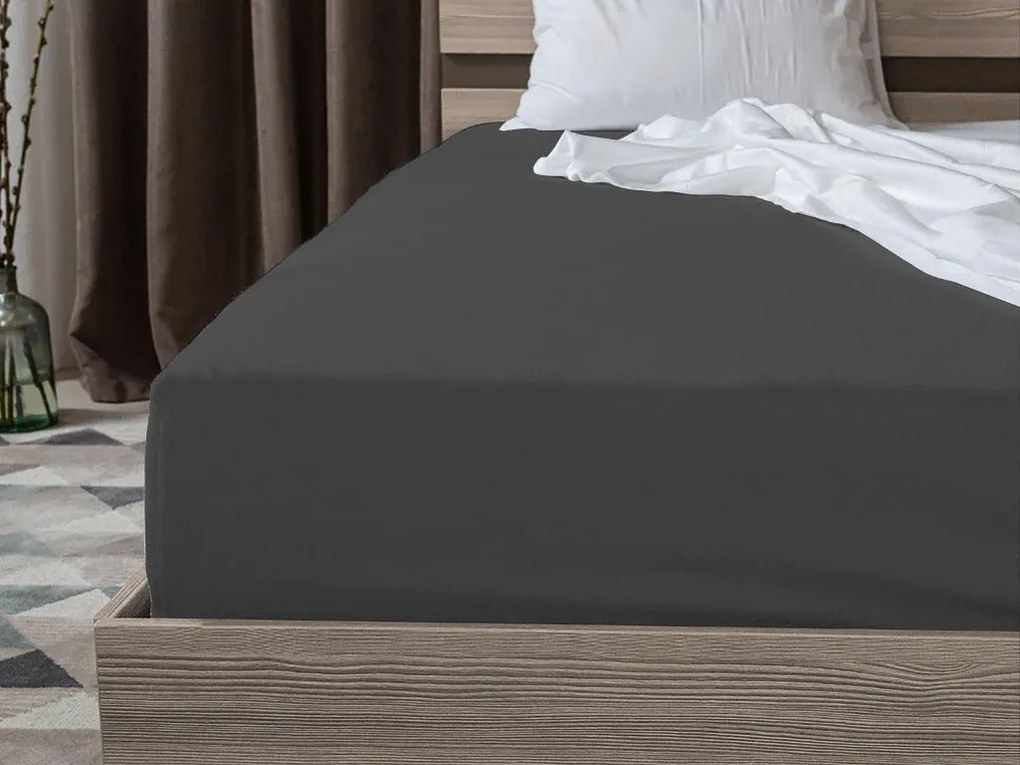Set lenjerie de pat creponata DENYX BLEND gri, buzunar hotel + Cearsaf Jersey 90 x 200 cm gri inchis, pat single