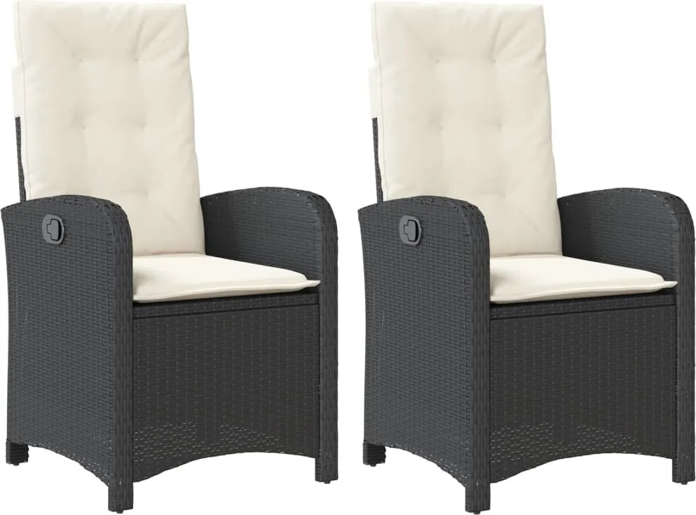 vidaXL Scaune de grădină rabatabile cu perne, 2 buc., negru, poliratan