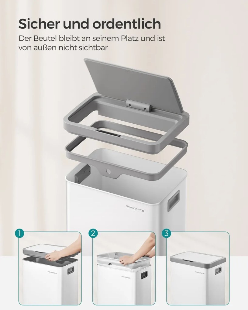 Cos de gunoi Songmics Alb 41.2x29.5x67.1 cm