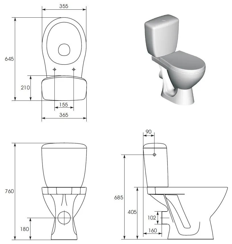 Set vas WC stativ cu rezervor si capac soft close, evacuare orizontala, Cersanit Compact Kascada