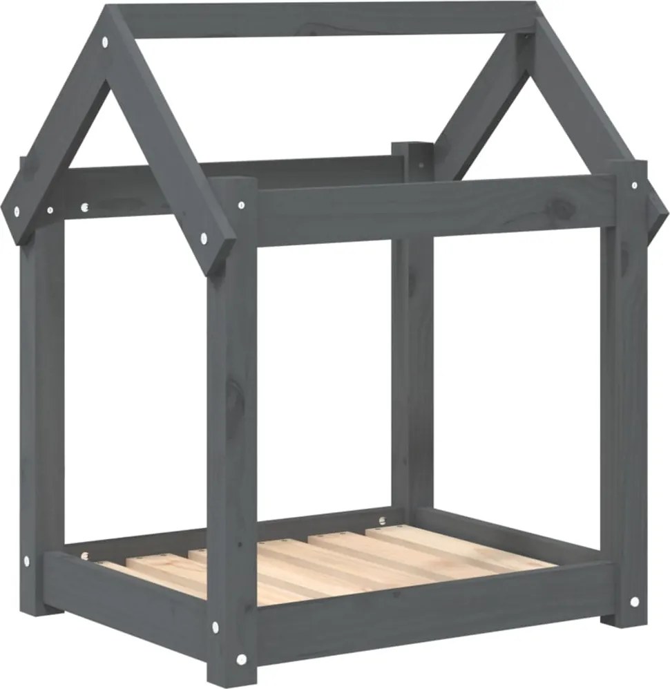 vidaXL Pat pentru câini, gri, 61x50x70 cm, lemn masiv de pin