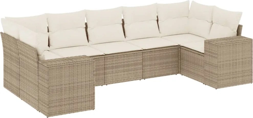 vidaXL Set canapele de grădină, 7 piese, cu perne, bej, poliratan