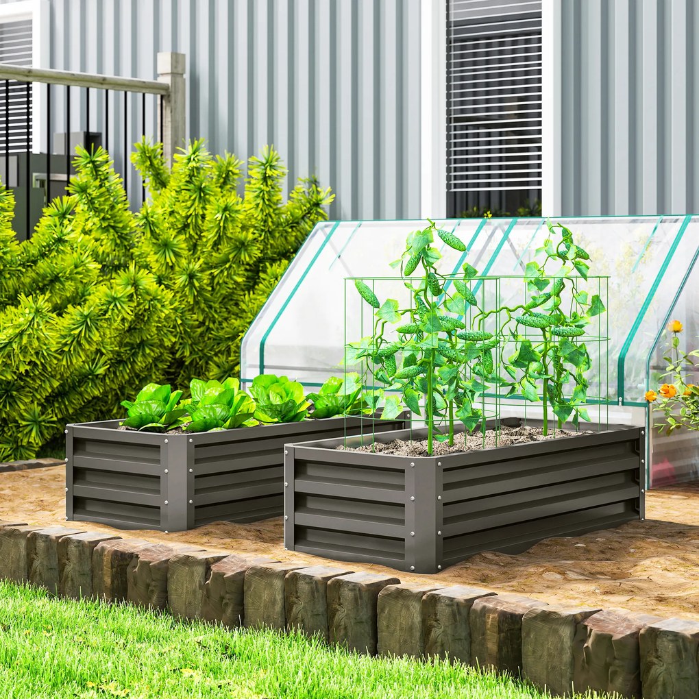 Outsunny Set jardiniere metalice 2 buc., Fund deschis, Pentru grădină și balcon, 110x50x30cm, Gri închis | Aosom Romania