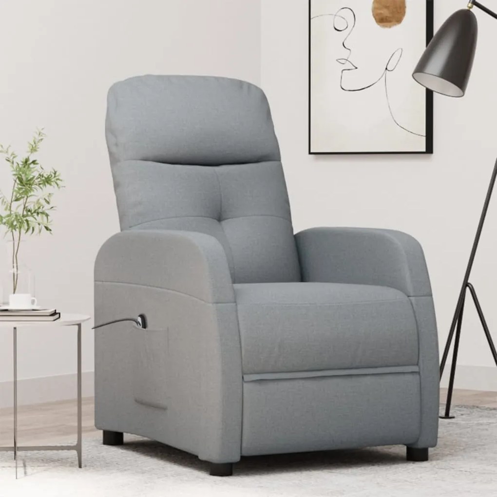 3073596 vidaXL Fotoliu rabatabil electric, gri deschis, textil