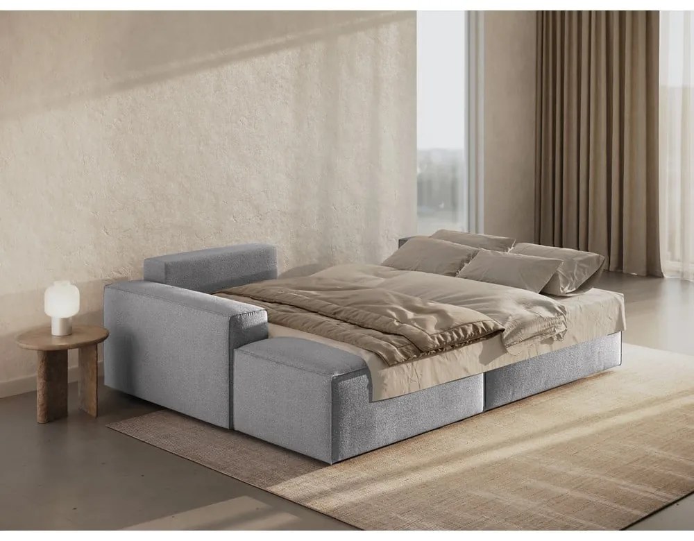 Colțar gri deschis extensibil cu tapițerie din țesătură bouclé (cu colț pe partea stângă ) Jodie – Micadoni Home