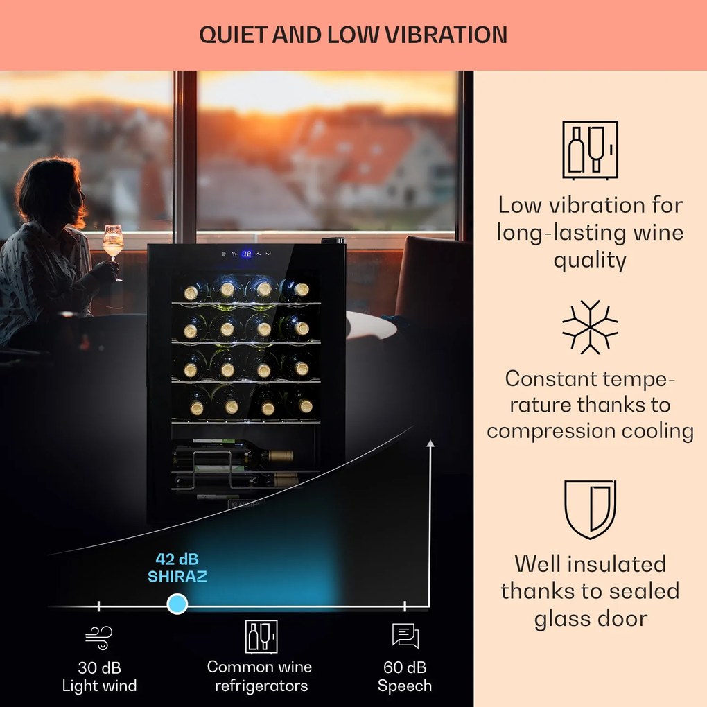 Klarstein Shiraz 20 Uno răcitor de vinuri 53 litri 20 sticle Panou de control tactil 5-18 °C
