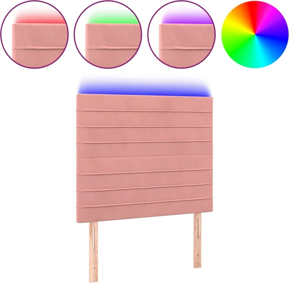 vidaXL Tăblie de pat cu LED, roz, 80x5x118/128 cm, catifea