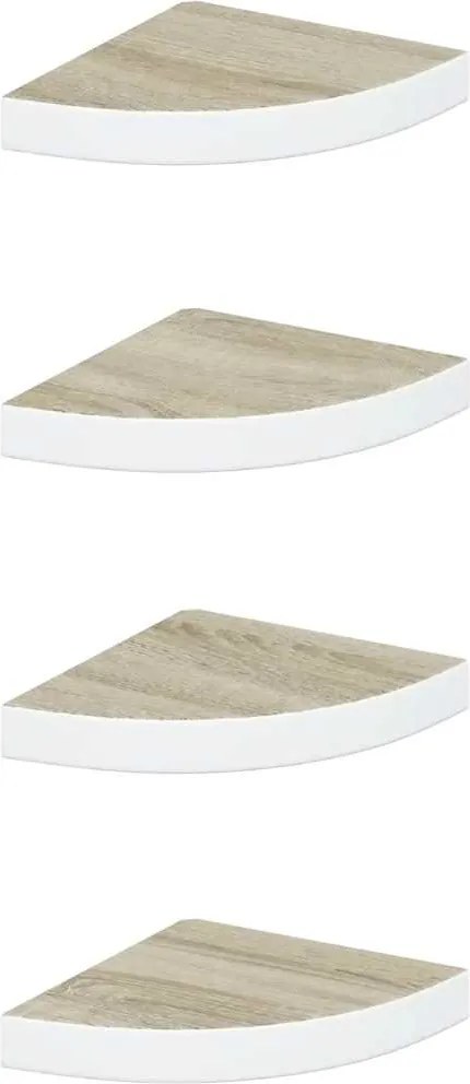vidaXL Rafturi de perete de colț 4 buc. stejar și alb 25x25x3,8cm MDF