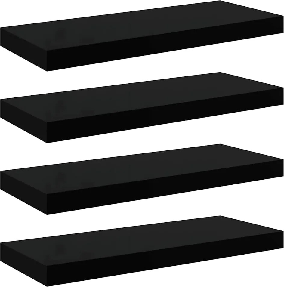 vidaXL Rafturi de perete 4 buc. negru extralucios, 60x23,5x3,8 cm, MDF
