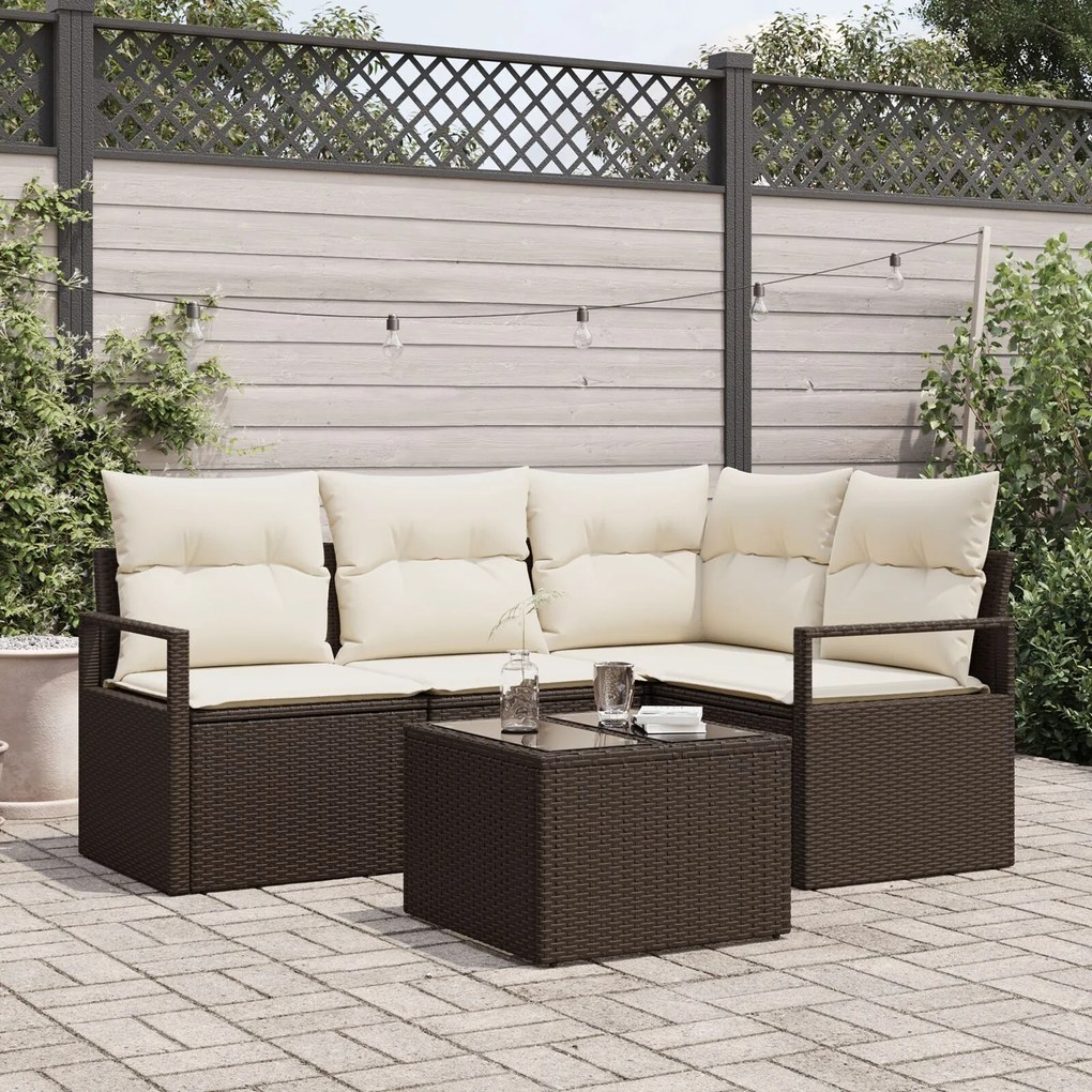 vidaXL Set de canapele pentru grădină 5 pcs Maro Rattan poli