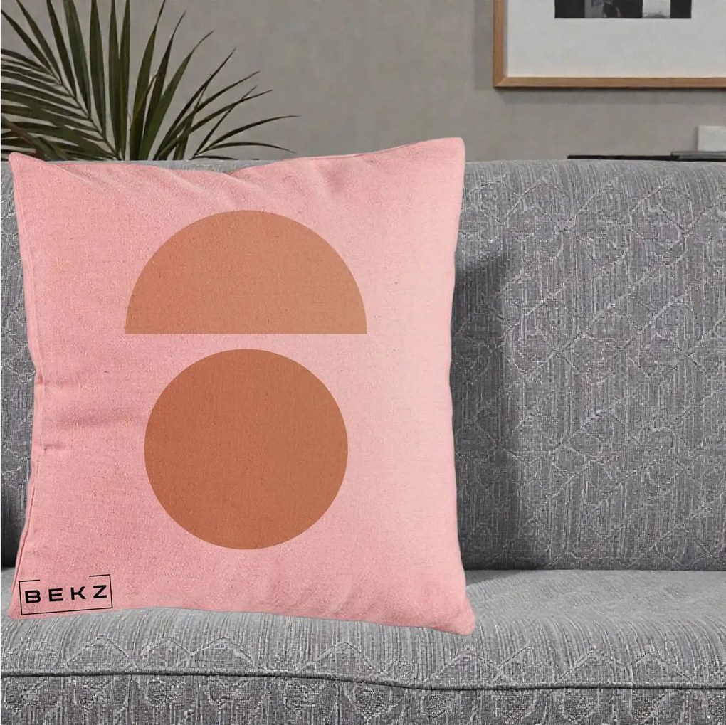 Perna Decorativa Geometric Minimalist Auriu, 40x40 cm, Roz, Husa Detasabila, Perna Inclusa, BEKZ®