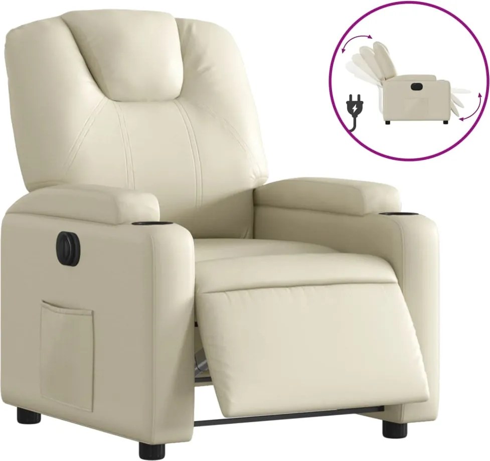 vidaXL Fotoliu rabatabil electric, crem, piele ecologică