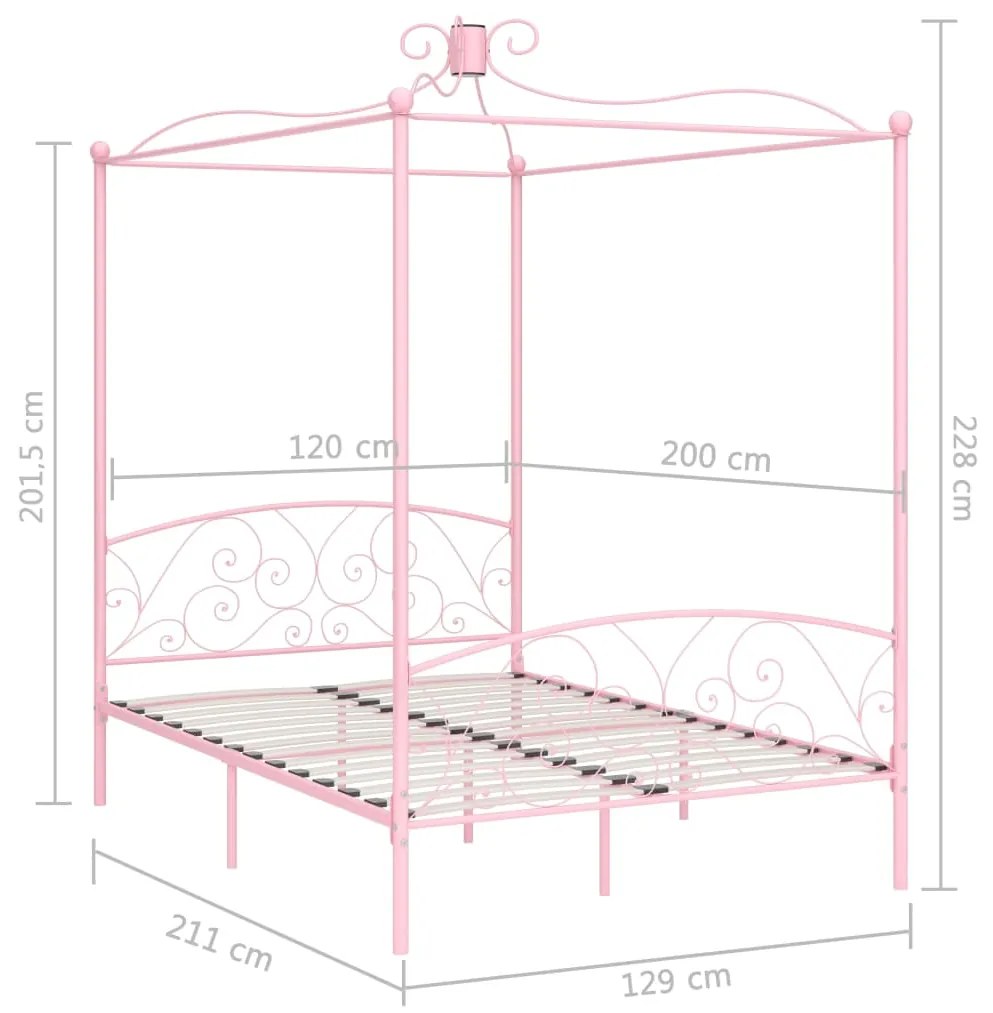 Cadru de pat cu baldachin, roz, 120 x 200 cm, metal Roz, 120 x 200 cm