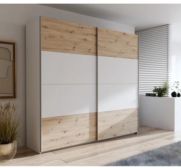 Dulap garderobă KARO 220x210 cm, alb/stejar artisan