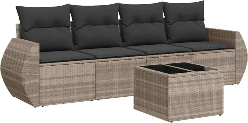 vidaXL Set canapele de grădină cu perne, 5 piese gri deschis poliratan