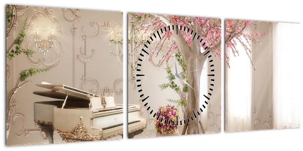 Tablou - Interior de vis cu pian (cu ceas) (90x30 cm)