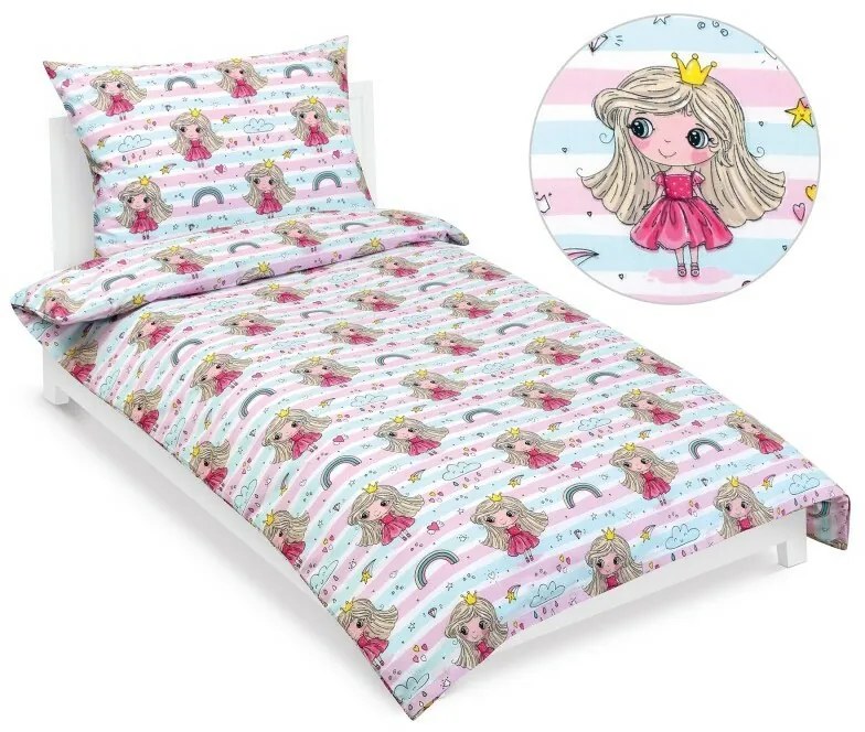 Lenjerie de pat din bumbac pentru copii BellatexJunior Princess roz, 140 x 200, 70 x 90 cm