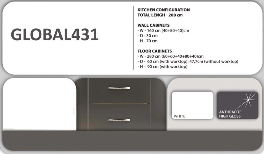 Bucatarie GLOBAL431 - antracit+antracit