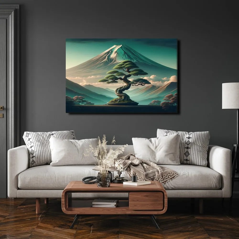 Tablou bonsai și munte în stil japonez
