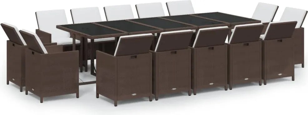 vidaXL Set mobilier de grădină cu perne, 15 piese, maro, poliratan