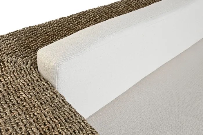 Set lounge exterior din fibre naturale împletite și structura din lemn de tec cu 2 canapele, măsuță de cafea și perne, „Borneo”
