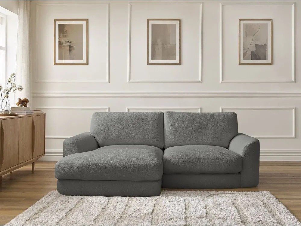 Colțar gri închis cu tapițerie din țesătură bouclé (cu colț pe partea stângă/cu șezlong) Leonore – Bobochic Paris