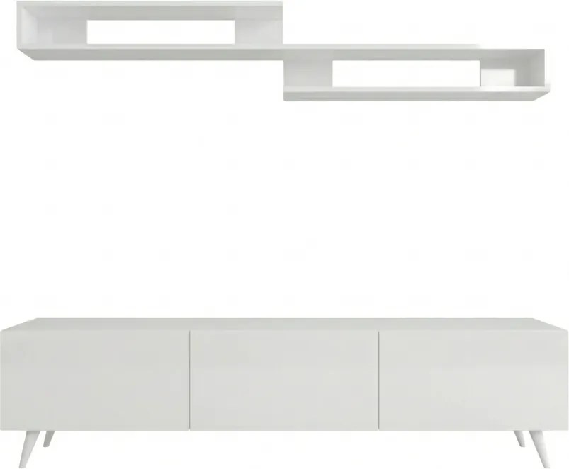 OFERTA Comoda TV MIYA 150 cm cu polita de perete, alb II. calitate