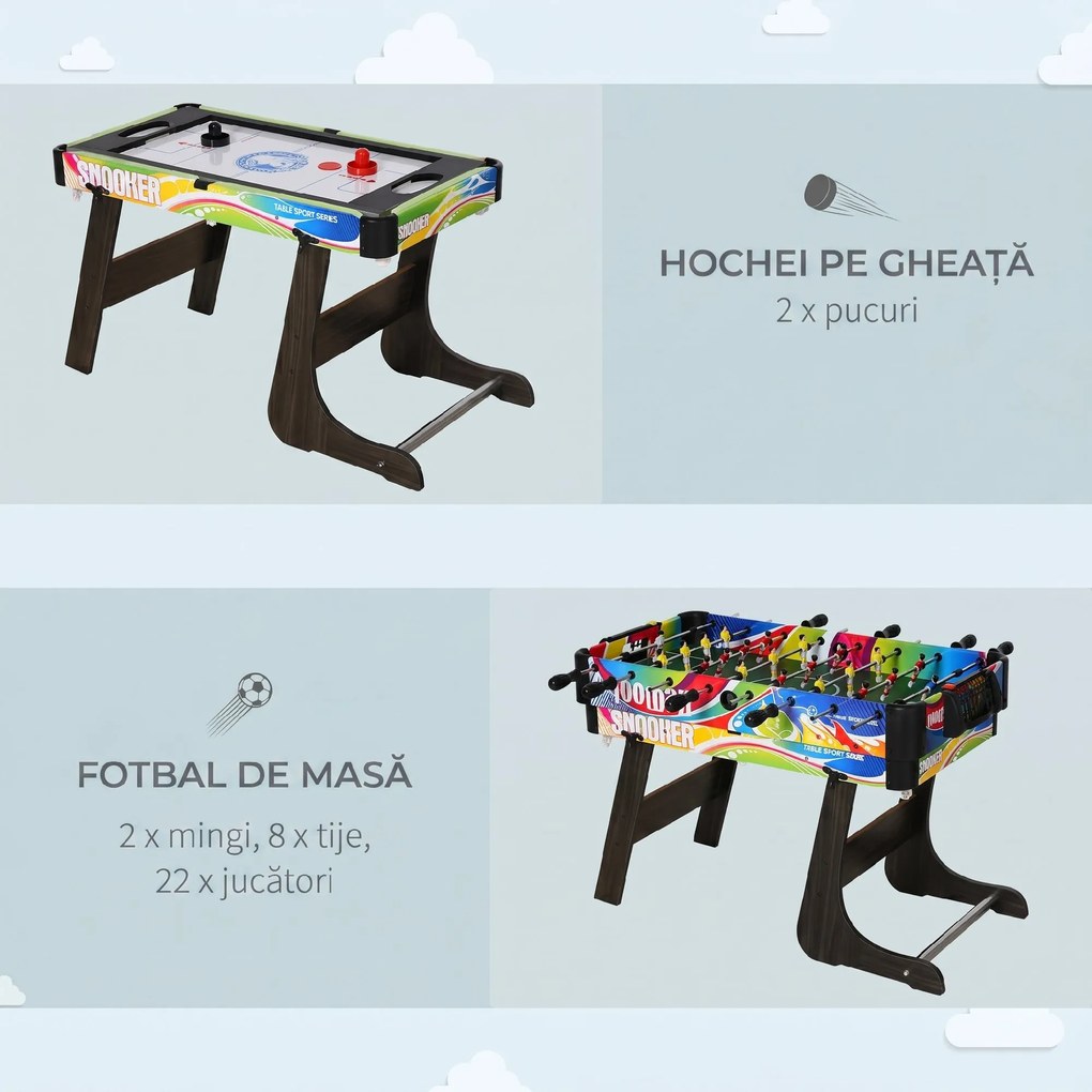 HOMCOM Masă de Joc 4 în 1 pentru Fotbal de Masă, Biliard, Air Hockey și Ping-Pong, 86,5x43,5x64 cm, Multicolor | Aosom Romania