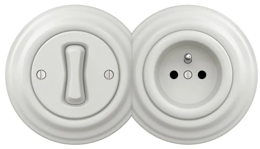 Kliklap Retro - Întrerupător unipolar nr. 1 și priză 230V cu ramă, alb