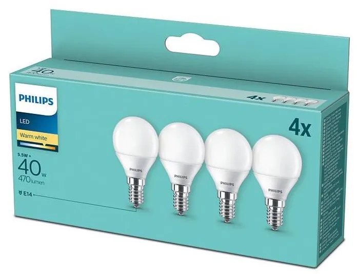 SET 4x bec LED Philips P45 E14/5,5W/230V 2700K