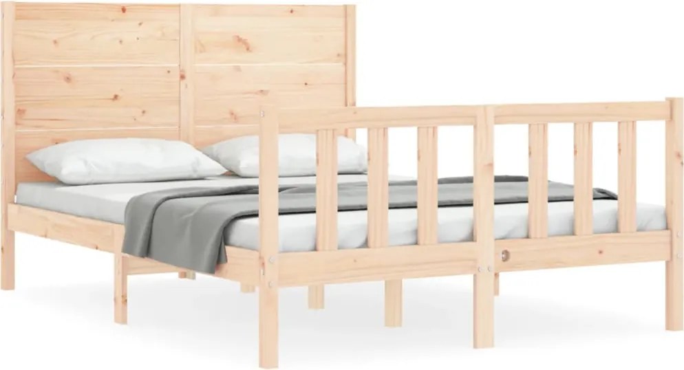 vidaXL Cadru de pat cu tăblie, dublu, lemn masiv