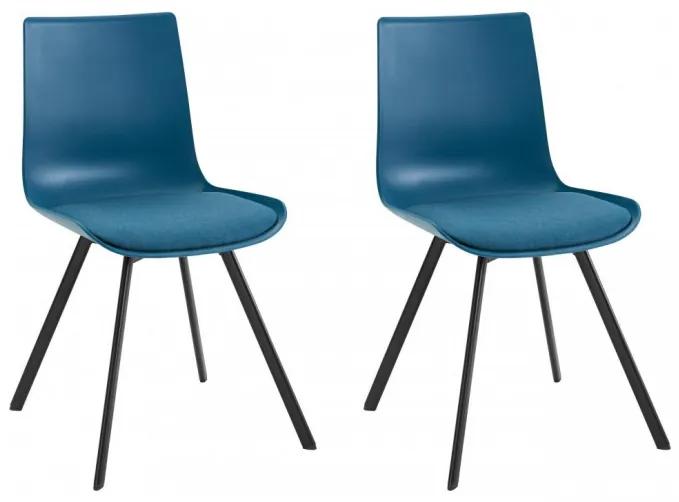 Set de 2 scaune Lucky, tesatura/metal, albastru petrol/negru, 48x40x43 cm