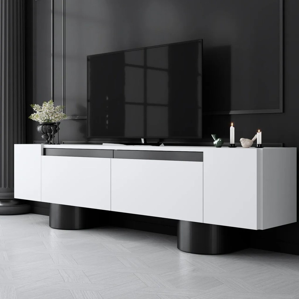 Comoda TV, Hanah Home, Bohem, 180x50x30 cm, Alb/Negru