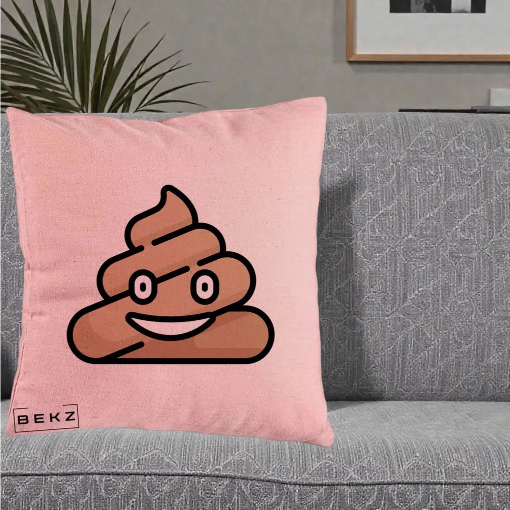 Perna Decorativa Emoji Poop Funny, 40x40 cm, Roz, Husa Detasabila, Perna Inclusa, BEKZ®