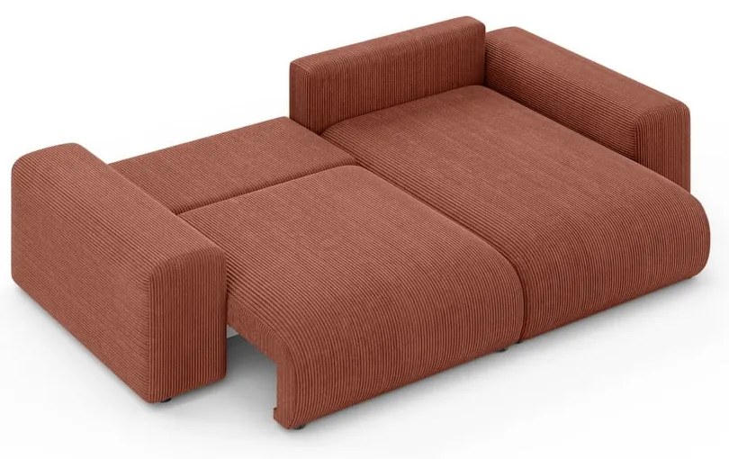 Colțar cărămiziu extensibil/cu spațiu de depozitare cu tapițerie din catifea reiată (cu colț variabil) Luma – Ropez