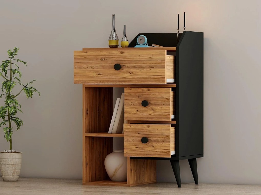 Comodă Dekube 3 (pin atlantic + negru) . 1093720