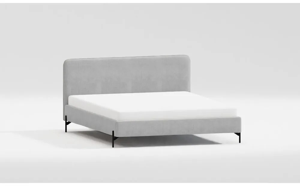 Pat matrimonial gri deschis tapițat cu somieră 200x200 cm Barker – Ropez