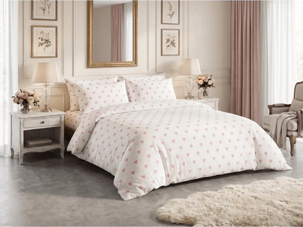 Lenjerie de pat din bumbac PINK HEART CHARM alb, 100% bumbac Dimensiune lenjerie de pat: 70 x 90 cm | 140 x 200 cm