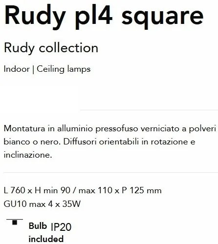 Plafoniera cu spoturi Rudy pl4 square alba